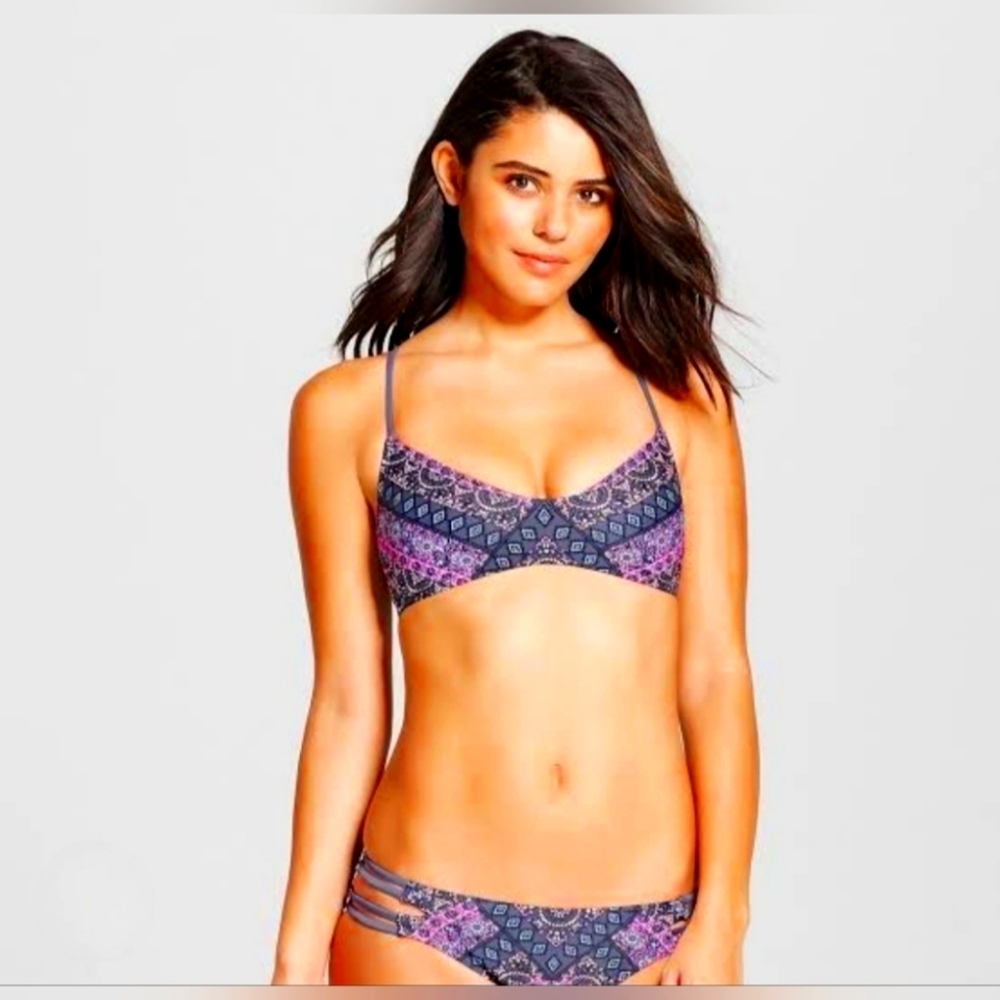 NWOT | Xhilaration | Women's Boho Pattern, Lace-Up Back, Bralette Bikini Top | M